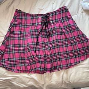 SHEIN pink plaid skater skirt with tie front and zipper size large